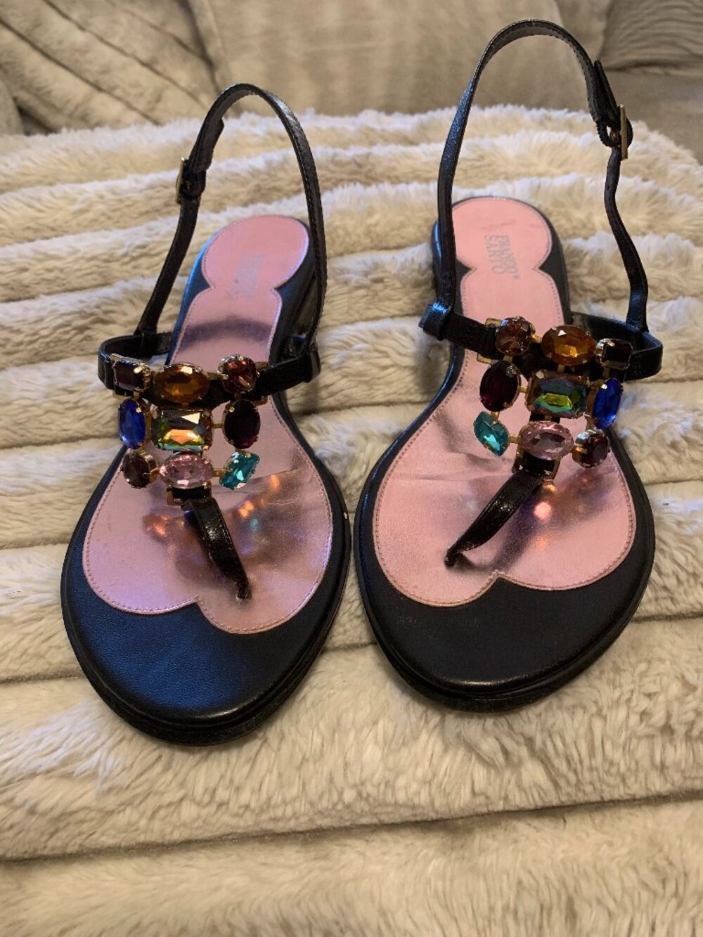 Franco Sarto Bejeweled Black Sandals